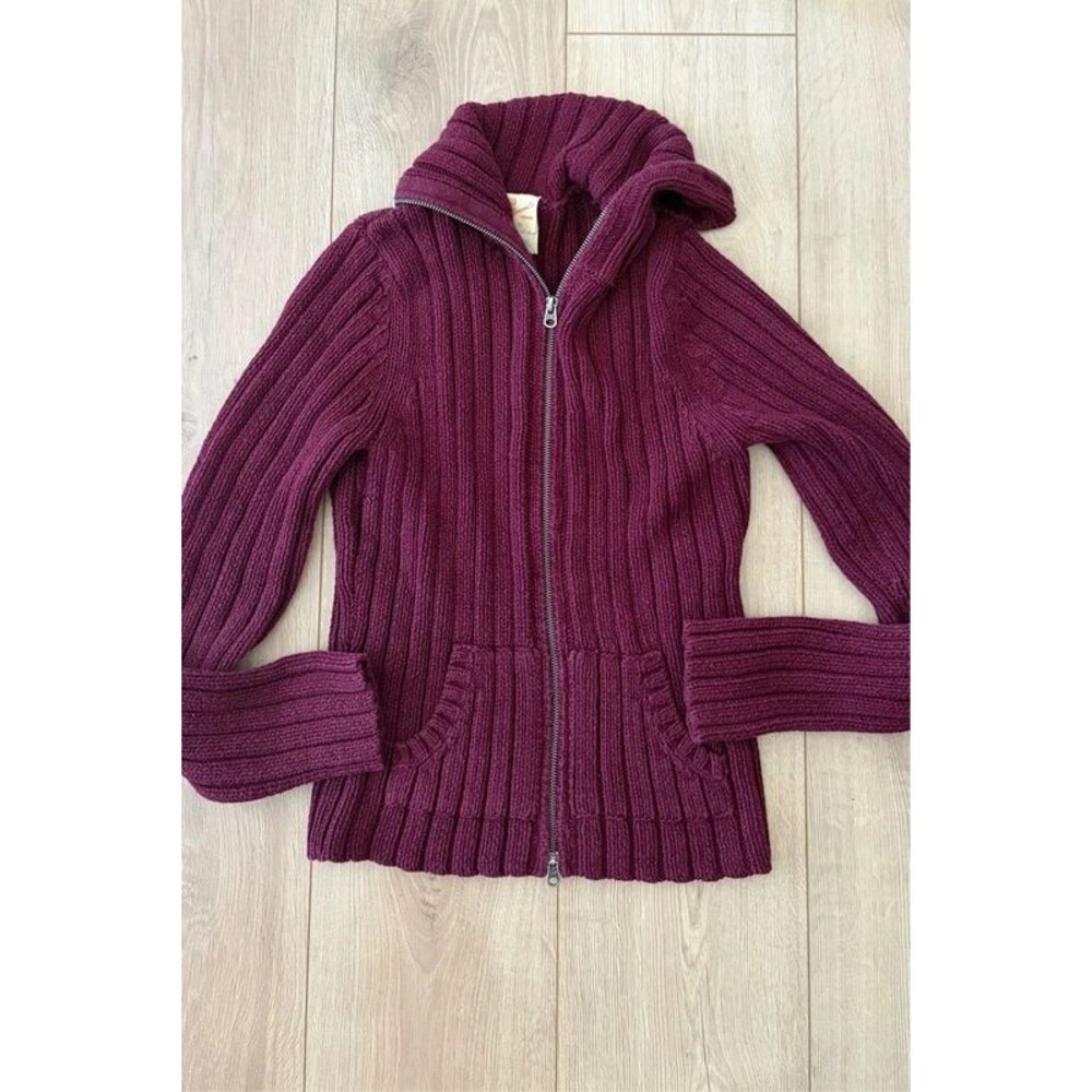 Vintage Abercrombie & Fitch Burgundy Chunky Knit Zip Sweater L